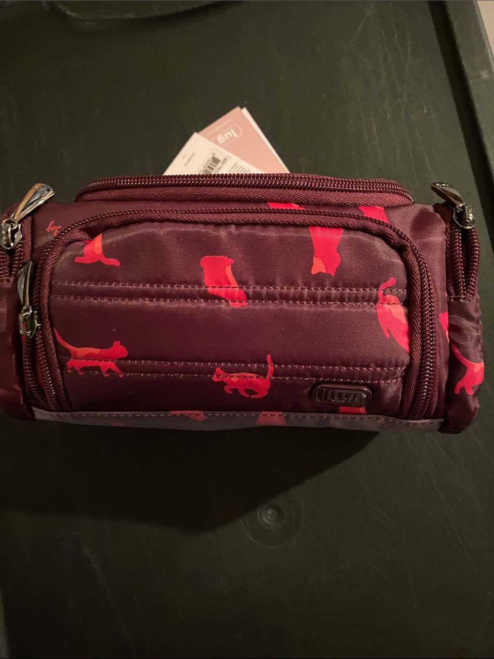 lug Mini Trolley in Burgundy with Pink Cat Print